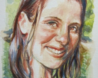 Whimsical Watercolor Custom Painted Portrait 4 x 6 inch, 5 x 7 inch, 8 x 10 inch