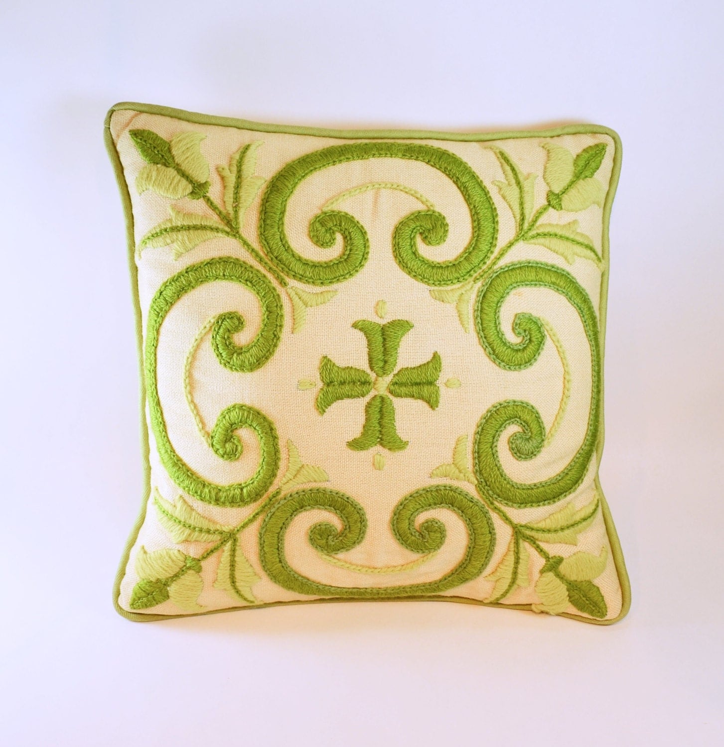 Vintage Crewel Embroidery Throw Pillow