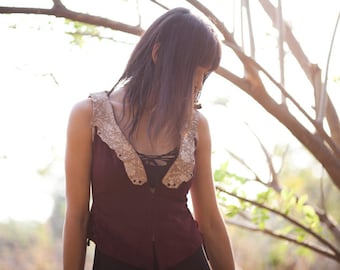 Leather suede steampunk vest, leather pixie vest, burning man leather vest, biker leather vest