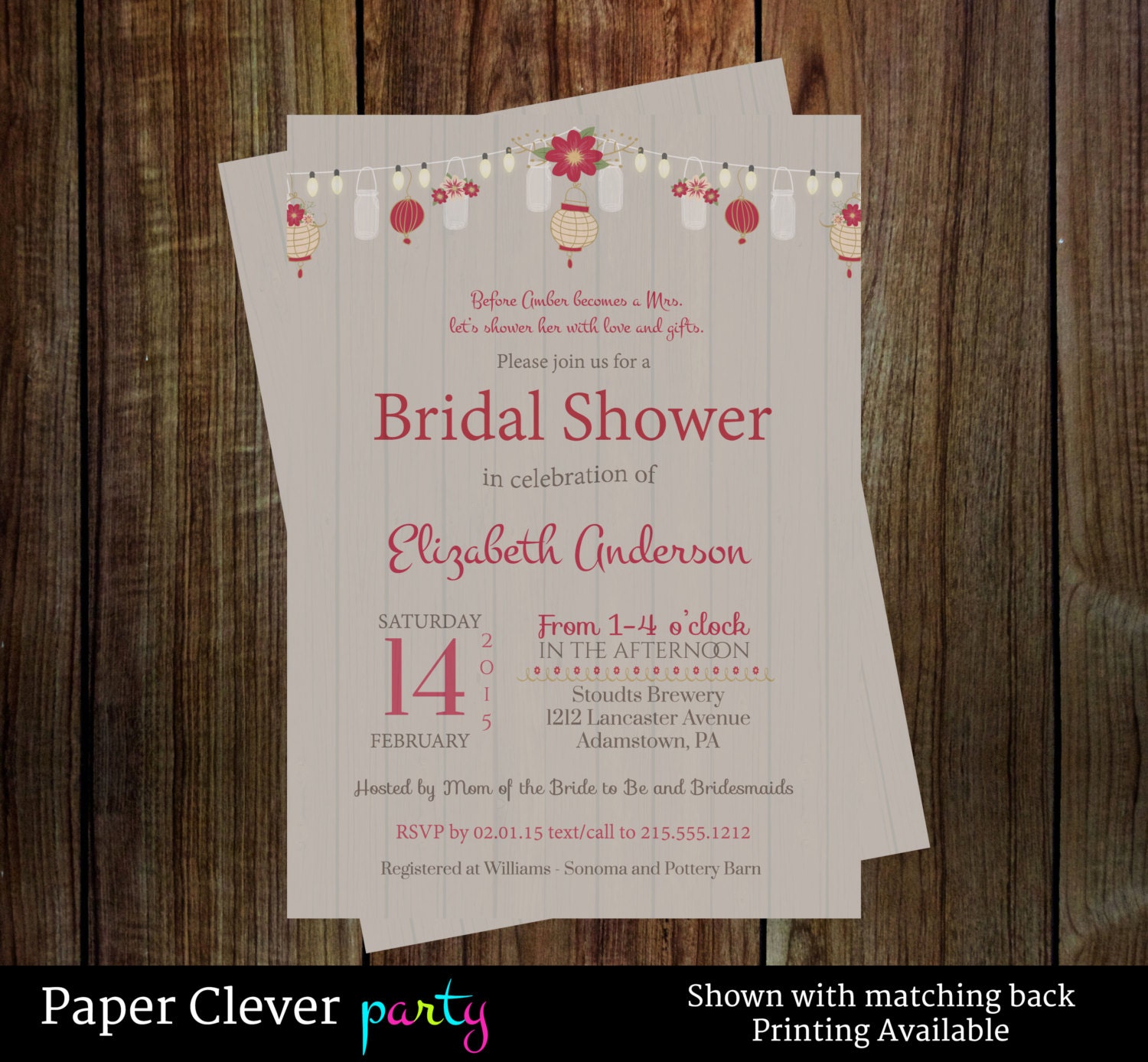 Wedding shower invitations woodland mason jars Vintag bridal shower