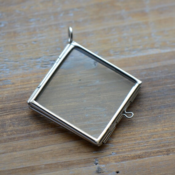 Items similar to SILVER Glass Frame Pendant DIAMOND Shape Double Sided