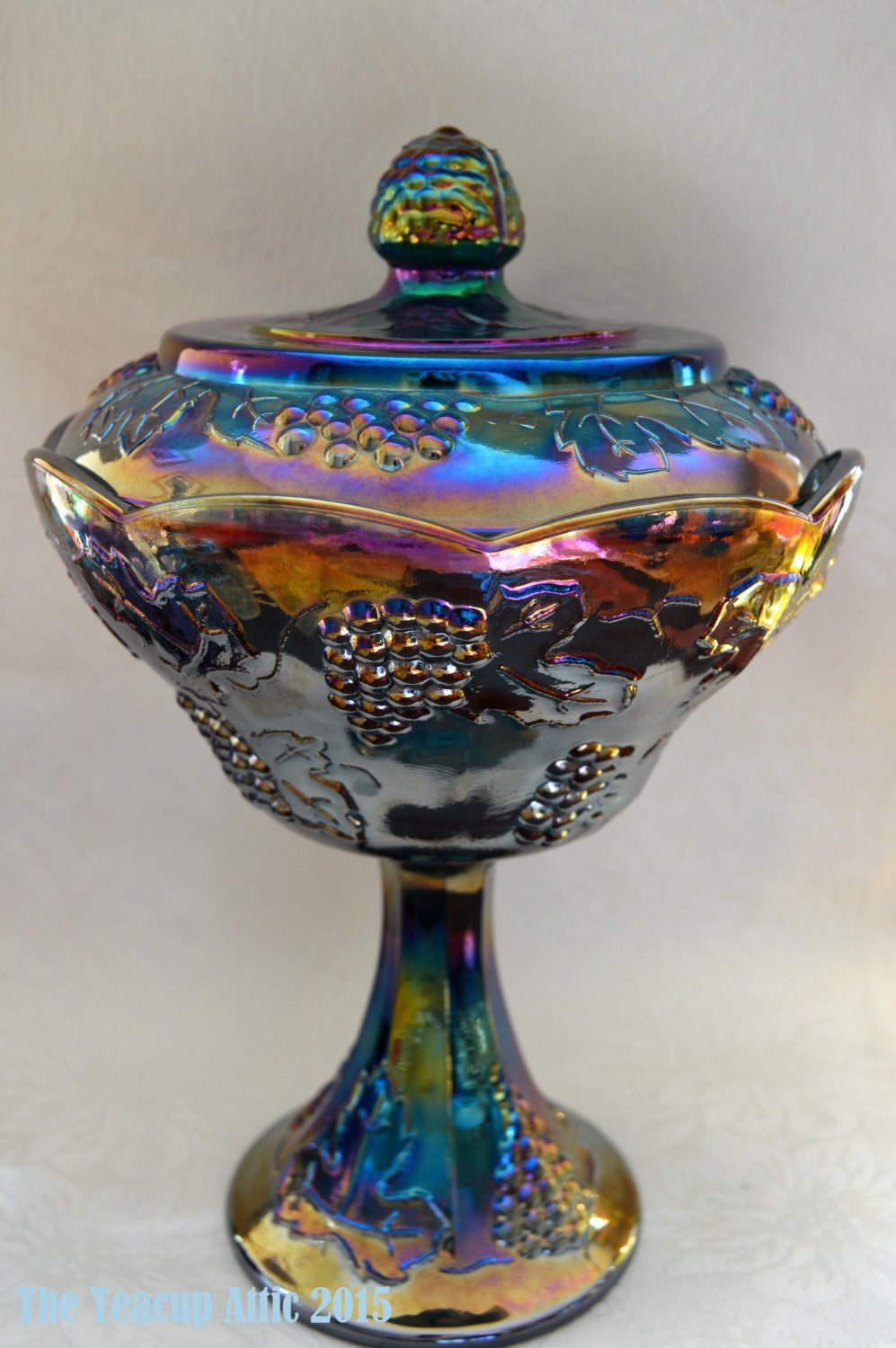 Indiana Glass Harvest Blue Carnival Glass Compote Harvest