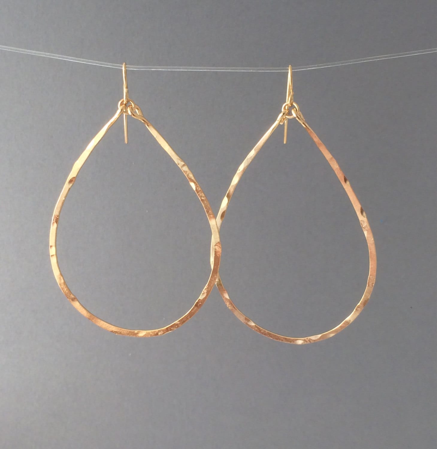Gold Hammered Teardrop Hoop Earrings by JENNYandJUDE on Etsy
