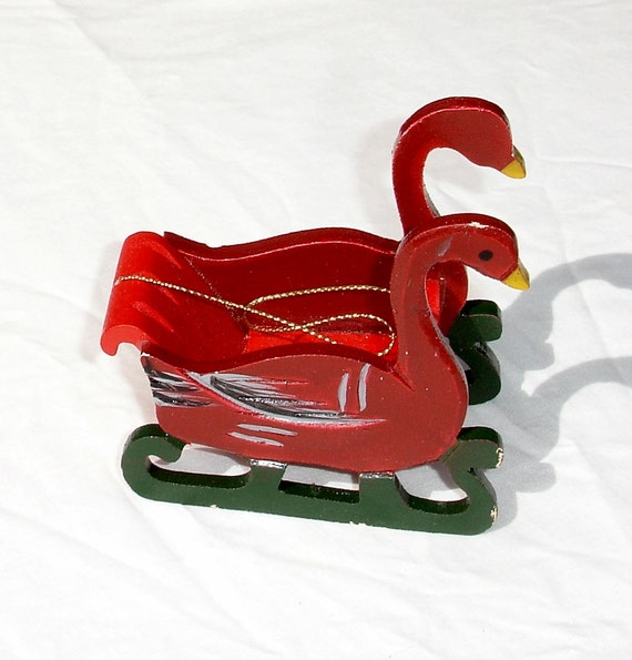 vintage miniature red wooden swan sleigh by harmoneescreations vintage miniature red wooden swan sleigh by harmoneescreations
