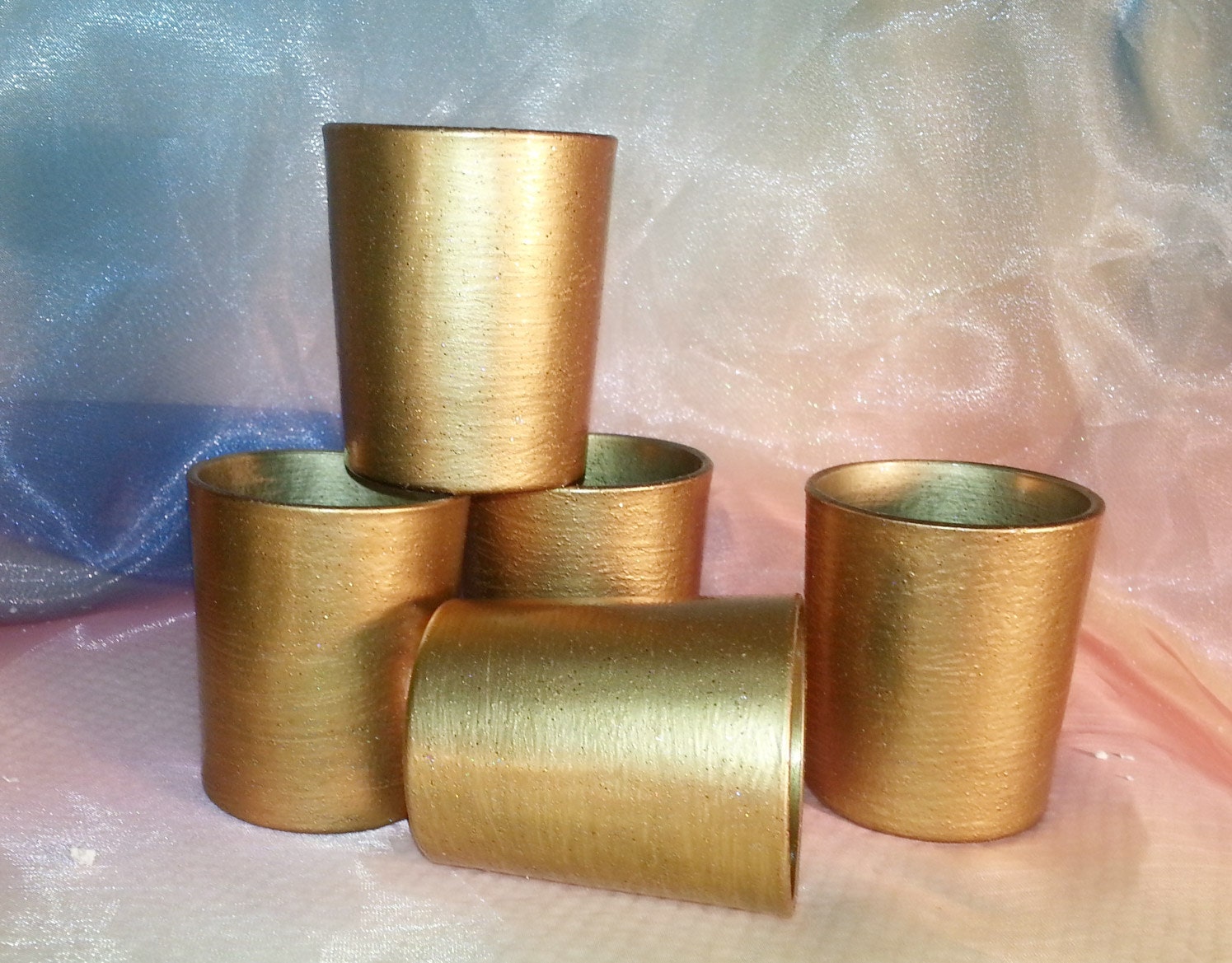 12 Gold Votive Candle Holders Weddings and Parties Glitter