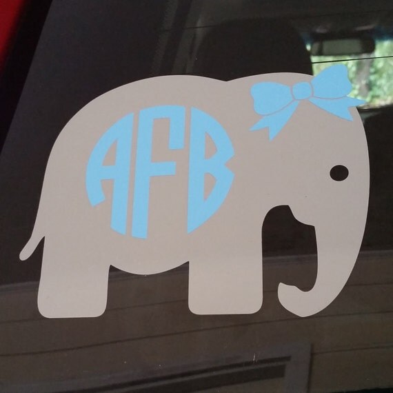Elephant Monogram with Bow Car Decal Circle by CustomVinylbyBridge