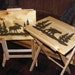 Set of Two Wood TV Tray tables and Rack Moose and Bear Hand Made Design Rustic Cabin decor
