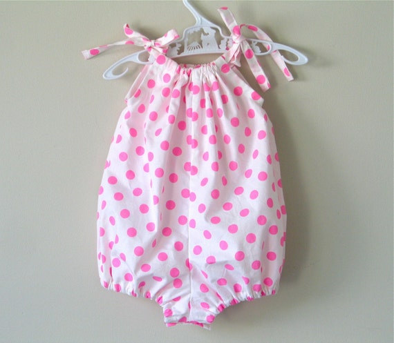 Baby girl romper pink polka dot bubble romper by SillyHorse