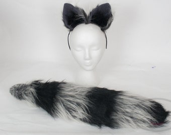 Silver Raccoon Furry Ear and/or Tail Set Cosplay, Accessories, Costume