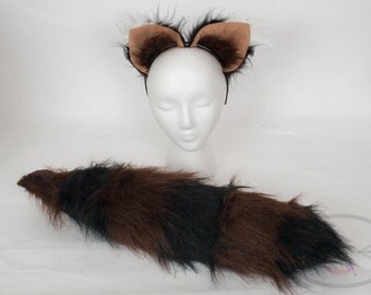 Chocolate Raccoon Furry Ear and/or Tail Set Cosplay, Accessories, Costume