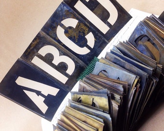 Antique Brass stencil Letters and Numbers - Vintage brass stencils - industrial stencil - metal stencils - rustic letters- industrial letter