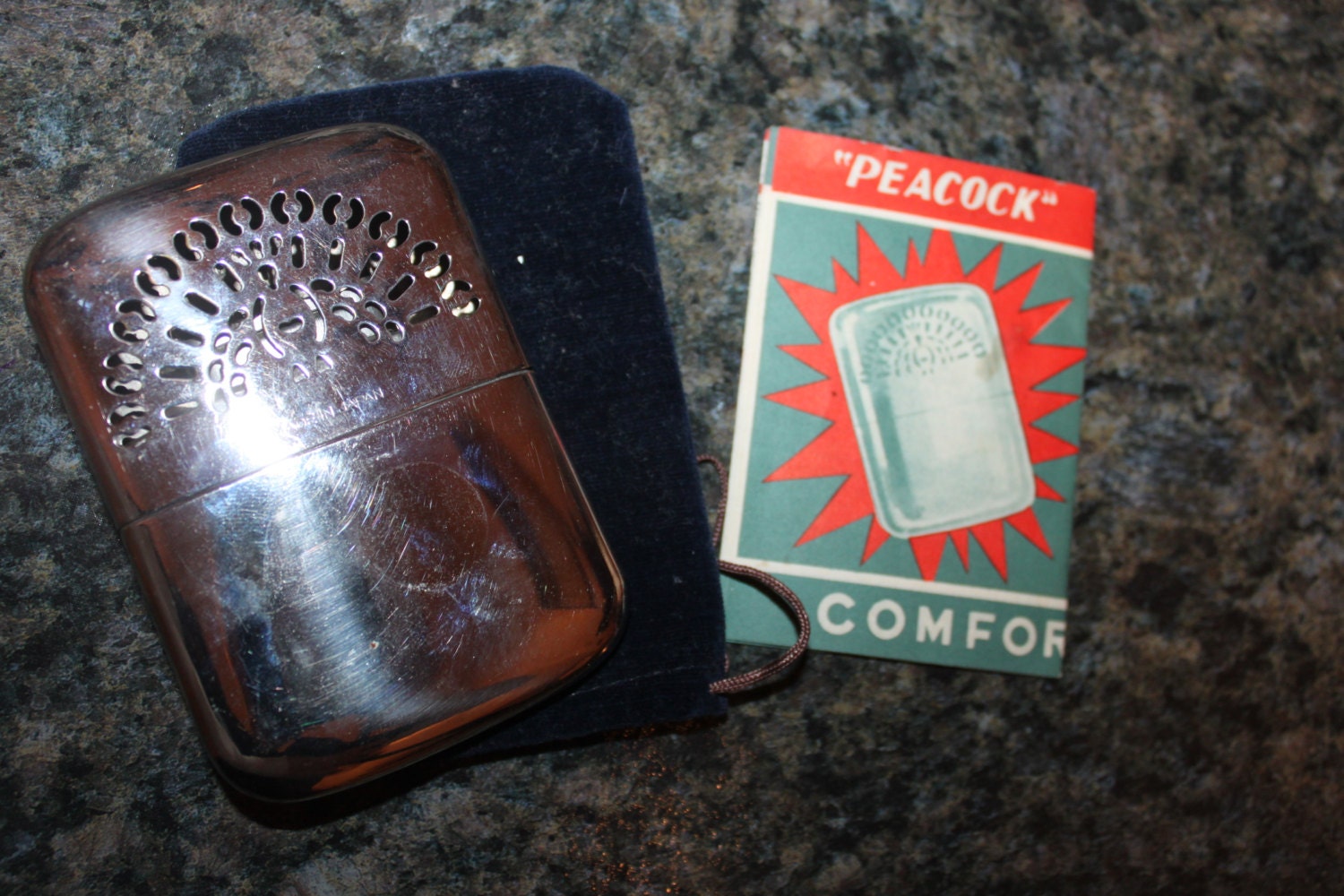 Vintage PEACOCK Pocket Hand Warmer by ThePickerGirl on Etsy