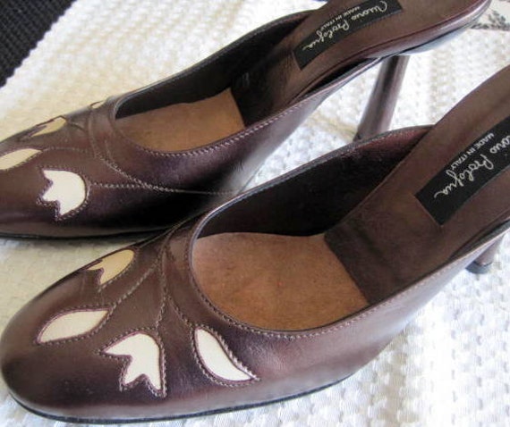 Made in Italy Slide Shoes - Mario Bologna Bronze Leather - Tan Cutwork - Sz 7 1/2 Pump