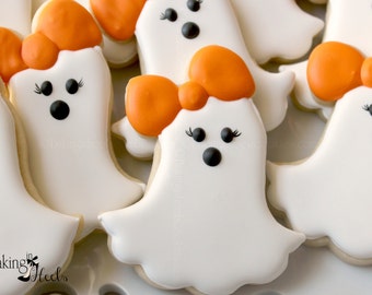 Girly Ghost Cookies, Casper, Halloween Ghost, Halloween Cookies, Kids Halloween, Ghost with Bows
