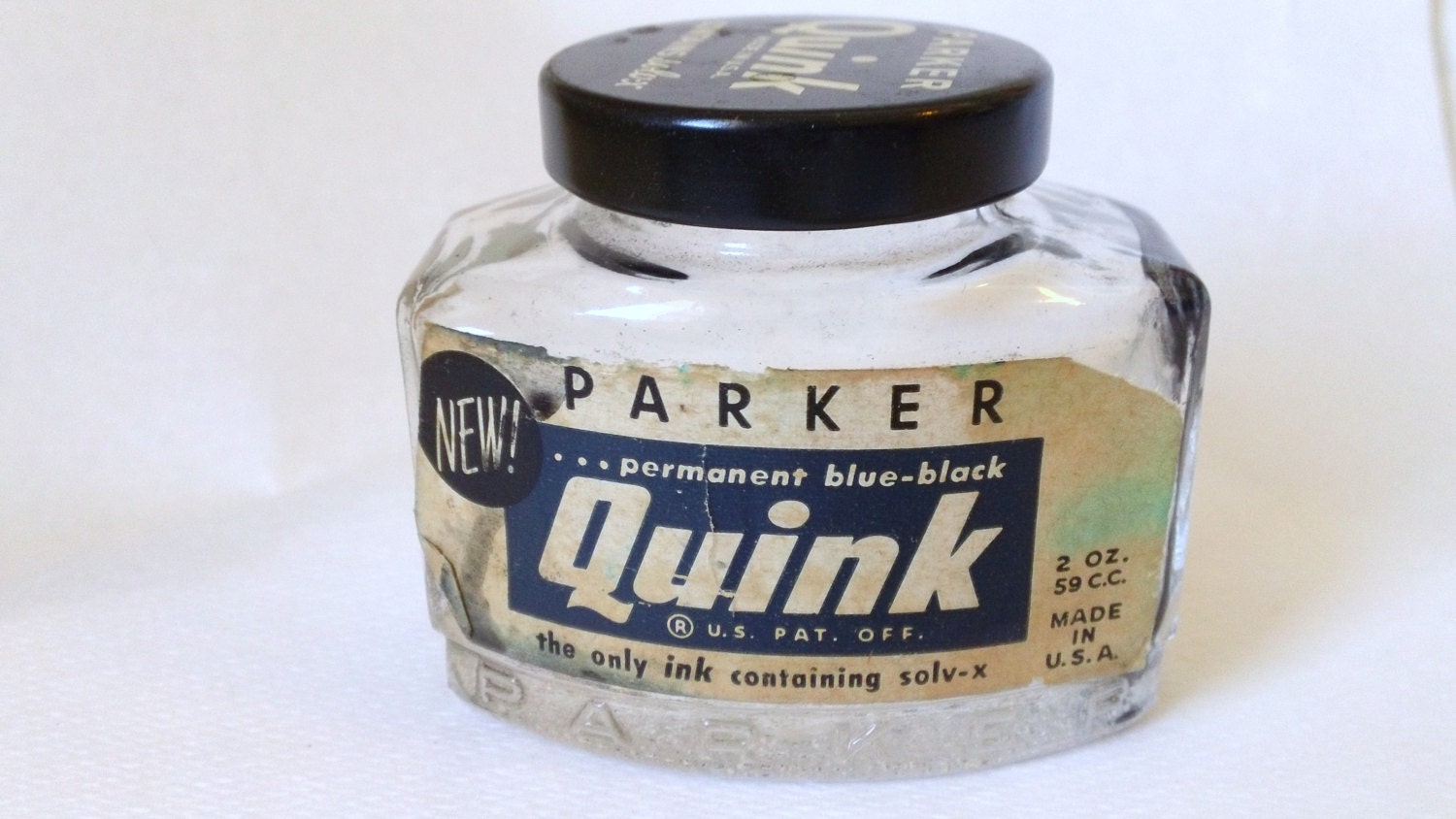 Vintage Parker Quink Permanent Blue Black Ink Bottle
