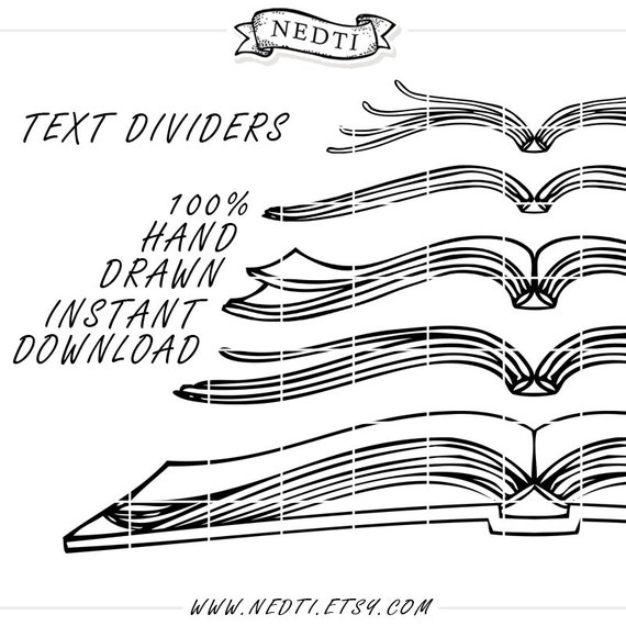 12 Hand Drawn Book Text Dividers Divider Clip Art Clipart