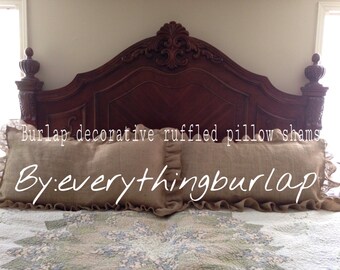Burlap ruffled decorative pillow shams