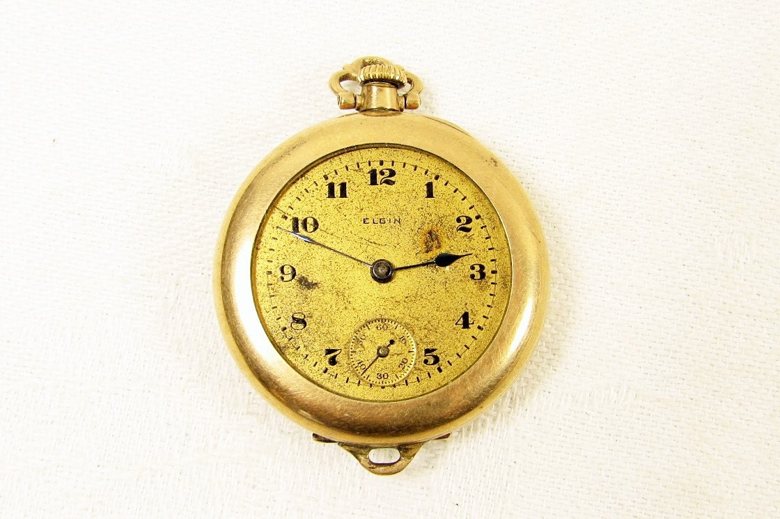 Elgin Ladies Pocket Watch Gold Filled Second by FortyAcreVintage