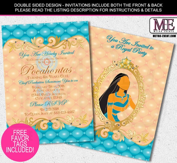 Pocahontas Birthday Invitations Disney Princess Invitations