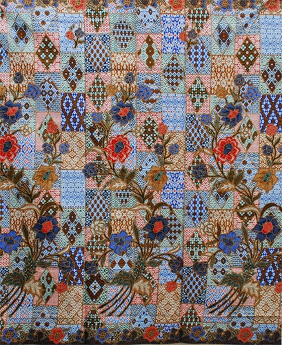 Stunning Malaysia Batik Blue Red Fabric with Floral by checheh