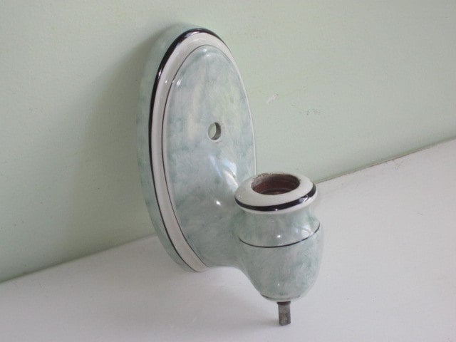 Vintage Jadeite Green & White Marbled Porcelain Sconce with