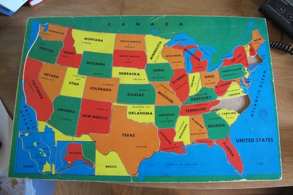 vintage map of the united states wooden puzzle jks copyright