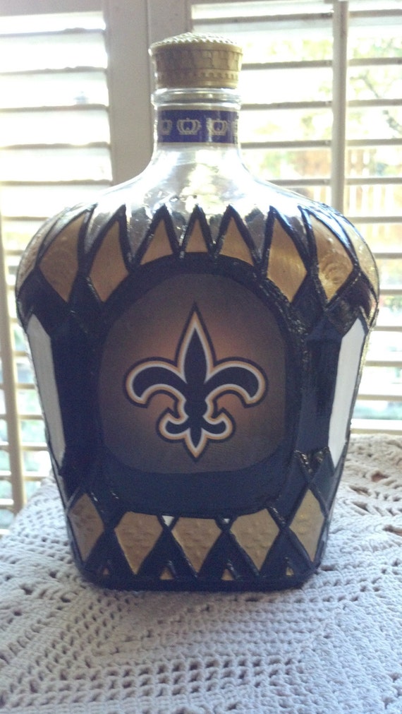 New Orleans Saints Crown Royal Glass Decanter Bottle/Hand