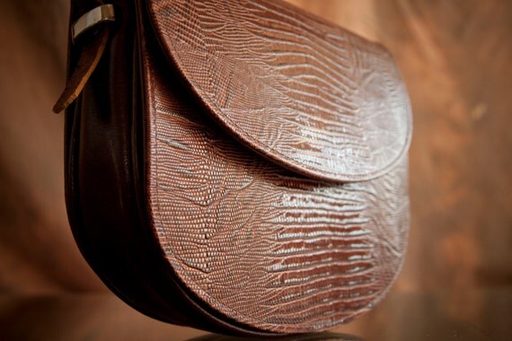 On sale, leather shoulder bag, timeless, unique brown reptil print