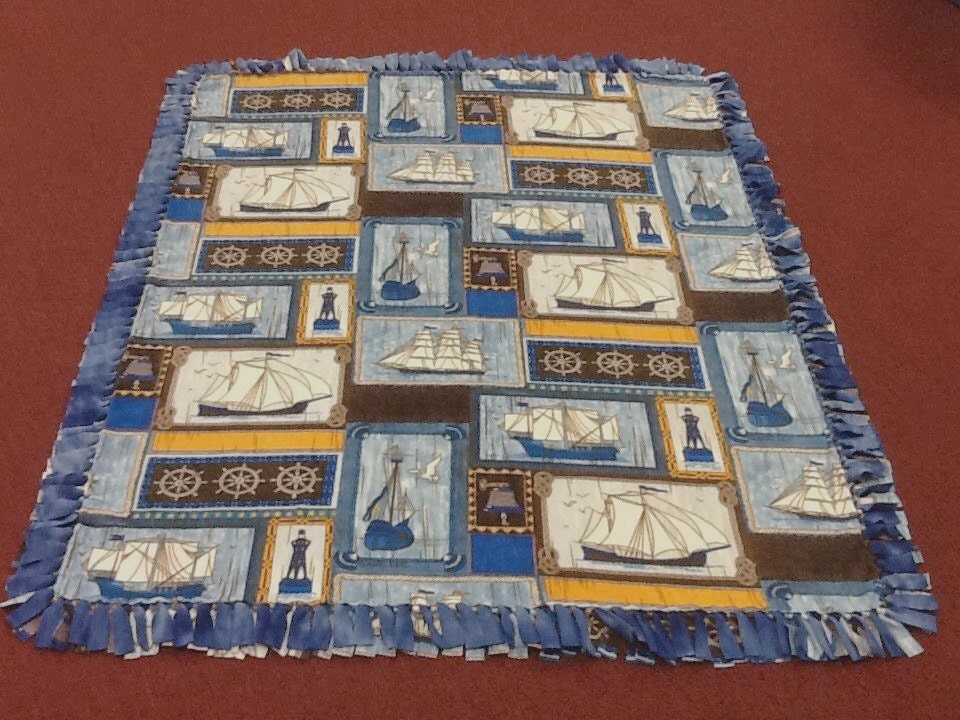 Nautical Fleece Blanket with Boat Collage by bellelaroseboutique