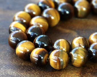 A Grade Tiger Eye Beads, Honey Yellow, 8mm Smooth Round - 15 Inch Strand - eGR-TE004-8