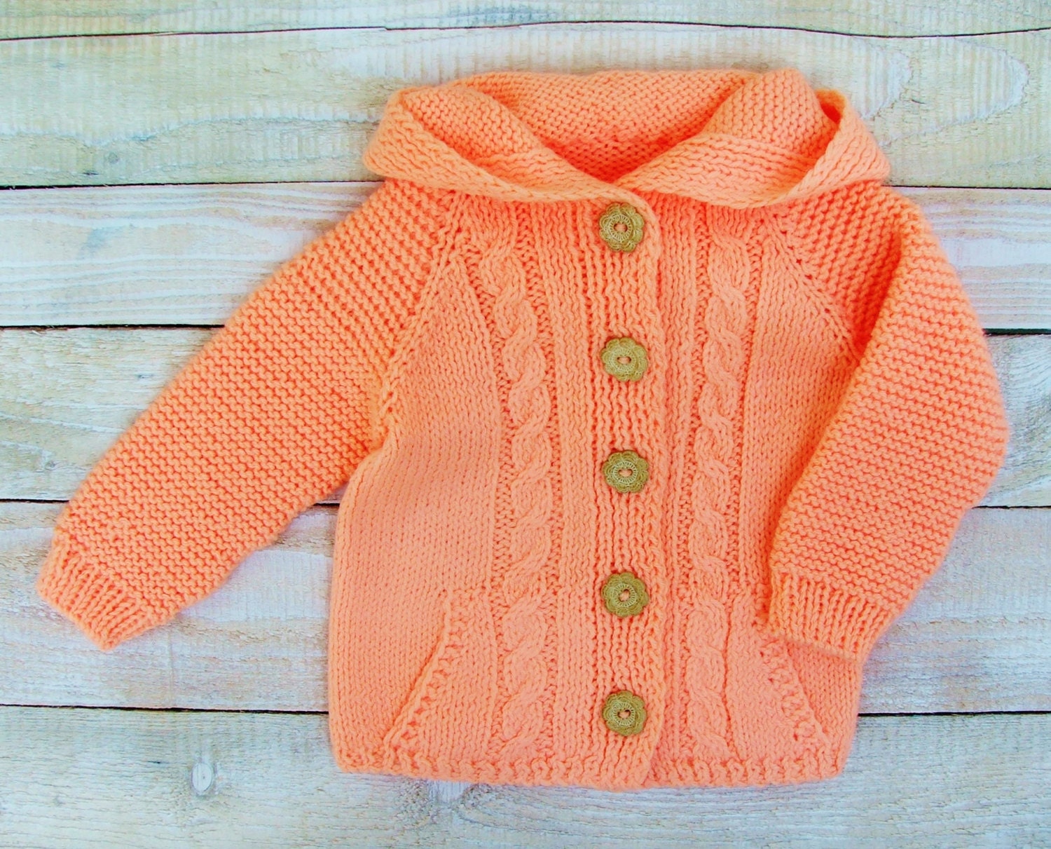 Baby Girls Sweater Peach Cabled Hoodie Toddler Girl Hooded