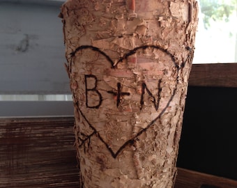 Birch Vase-rustic vase-personalize vase-custom-monogram vase-bark vase-wood-vase-wood vase-birch-rustic-wedding-bridal-decor-wedding