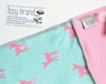 Baby girl deer blanket. Mint / pink / deer / Made by Lippy brand. Swaddle wrap / swaddling blanket. wrapping blanket. fawn. baby girl.