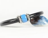 Bangle Bracelet Black Leather Bangle Bracelet Blue Bead Magnetic Clasp CarolMade L58 Bangle Bracelet Black Leather Bangle Bracelet Blue Bead Magnetic Clasp CarolMade L58