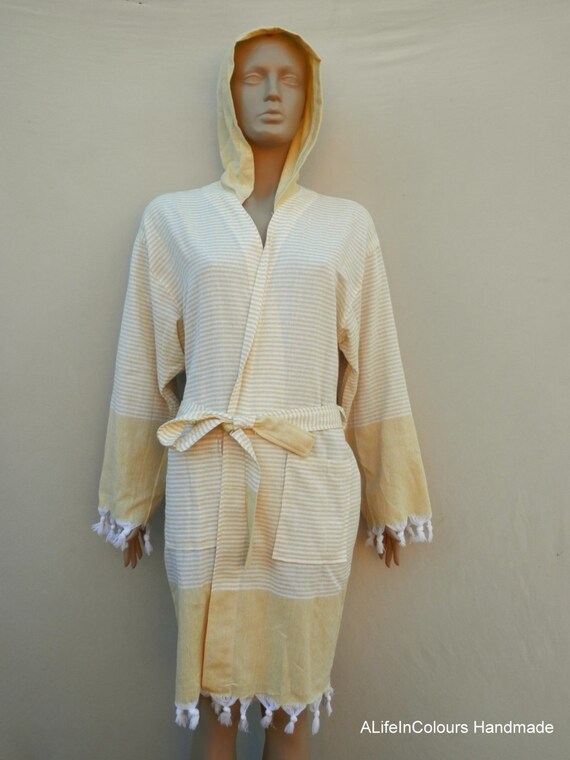 Turkish peshtemal women's cotton bathrobe with yellow