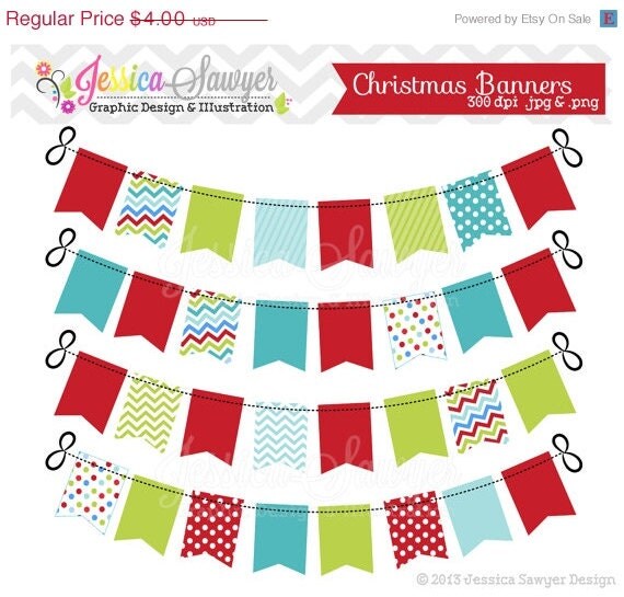 50% OFF- INSTANT DOWNLOAD, christmas patterned bunting banner clipart, christmas party, for cards, scrapbooking, invites Il_570xn