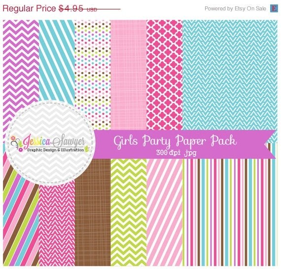 80% OFF - INSTANT DOWNLOAD, girls party digital papers, girl party backgrounds, cute paper, for invites, web background, chevron, stripes, t Il_570xn
