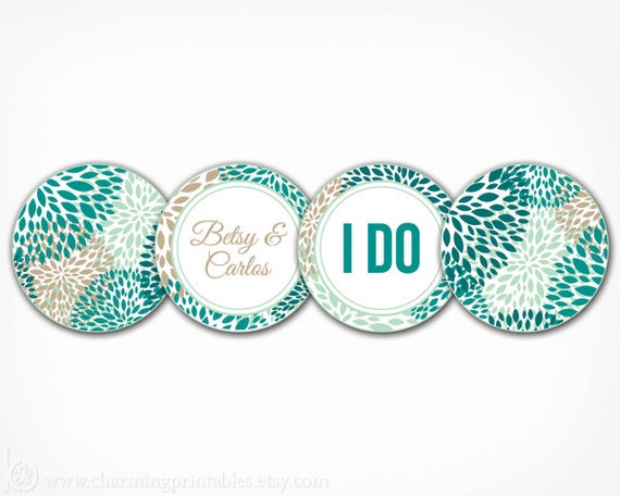 Cupcake Topper Printable PDF - Custom Colors, Text - Floral Party Decorations for Bridal Shower Girl Baby Shower Wedding - Party Circle Tag Il_570xn