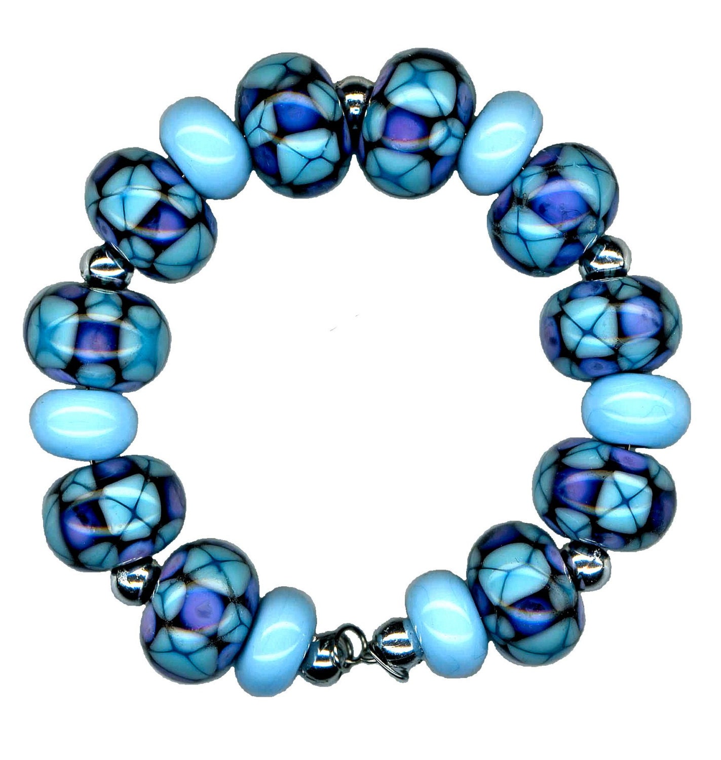 Lampwork Glass Beads Stained Glass Aqua Blue Purple Bead Set