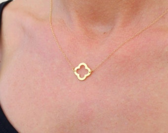 Gold Clover Necklace Simple Gold Necklace, Four Leaf Clover Necklace Jewelry Gift, Gold Jewelry Lucky Necklace, Lucky Jewelry Gift For Her
