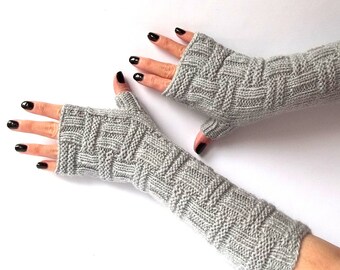 Knit Fingerless Gloves. Gray Knit Mittens. Hand Knit Gloves. Fingerless Mittens. Wrist Warmers. Long or Short Gloves.
