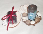 Soap & candle Hostess gift set; Bath spa gift set; Glycerin jasmine bamboo soap beauty set; Shell wreath candle holder;  Holiday gift bag