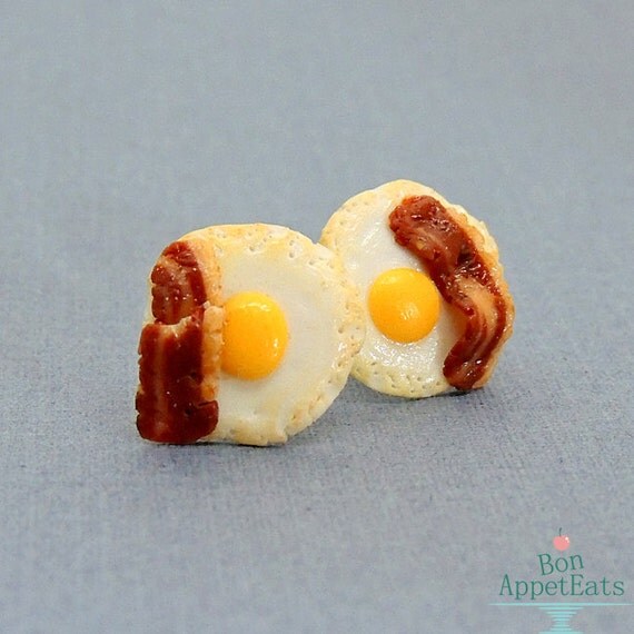 Bacon and Egg Earrings Miniature Food Fake Food by BonAppetEats