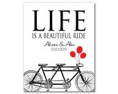 Life is a beautiful ride - personalized inspirational print - word art - tandem bike with balloons - wall art - anniversary wedding gift