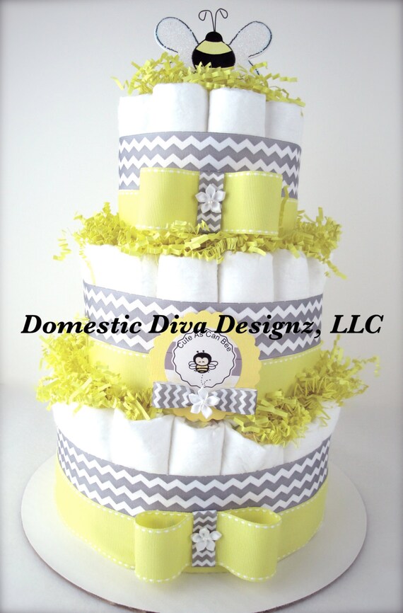 Diaper Cake Yellow & Grey Chevron Cute As by DomesticDivaDesignz