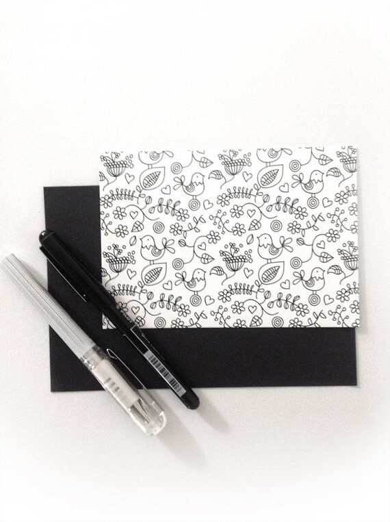 Items similar to Postcard. Paper goods. Stationery. Doodle. Black and