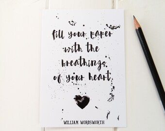 Wordsworth Quote Postcard - Literature Postcard Print for Book Lover - Blank Card - Bookish
