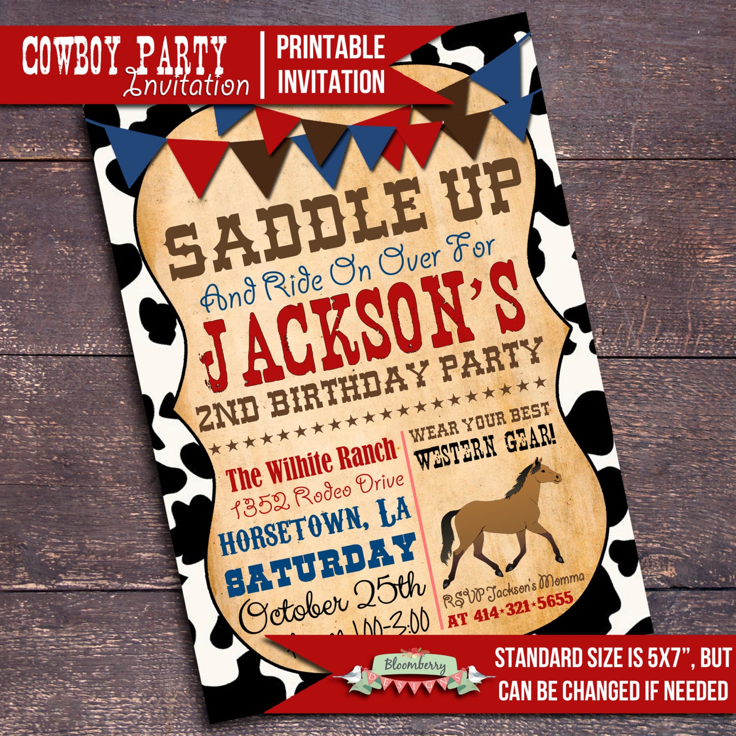 Printable Cowboy Party Invitation Western by BloomberryDesigns
