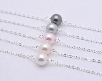 Set of 5 Floating Pearl Bracelets, 5 Bridesmaid Pearl Bracelets, Single Pearl 925 Sterling Silver Bracelets 0165