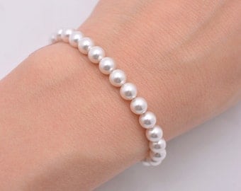 Swarovski Pearl Bracelet, Bridesmaid Pearl Bracelet, Dainty Pearl Bracelet, Small Pearl Bracelet, 6mm Pearl Bracelet, Bridal Bracelet 0258